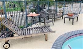 Teak outdoor furniture.