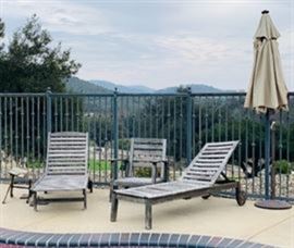 Teak outdoor furniture.