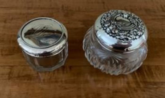 Sterling lid dresser jars.