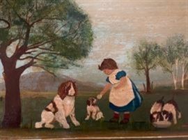 Close up hand painted folk art bench.