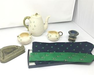 Belleek Cofermanagh, Ireland 3 Piece Tea Set, Ashtray, Tiny Vase, and Neckties https://ctbids.com/#!/description/share/101827