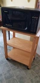 Microwave and Wheeled Pine Cart https://ctbids.com/#!/description/share/102122
