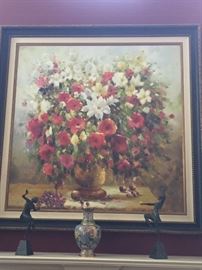 Original oil in vibrant poppy tones. Perfect focal piece for a large room. 