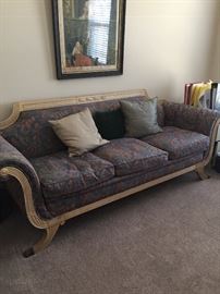 Custom-made sofa with pickled wood.  