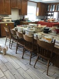 Oak spindle chairs - Corning ware