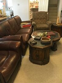 Leather sofa - casual chair, end table