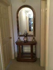 Hall mirror - small glass sided cabinet