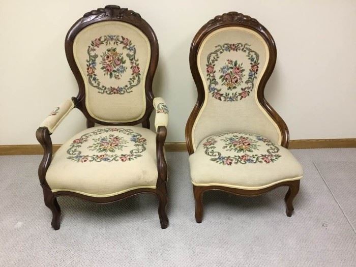 Ornate Carved Needlepoint Chairs