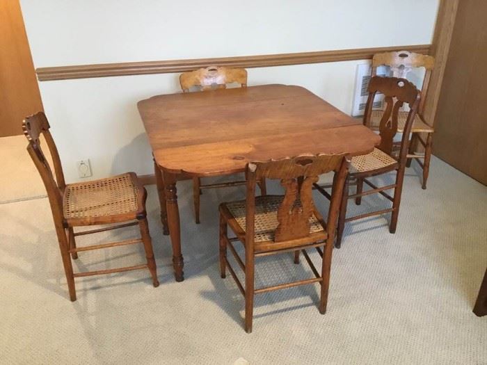 Vintage Wood DropLeaf Table with Caned Chairs