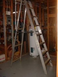 10' step ladder and two large extension ladders