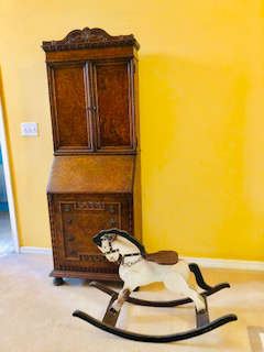 Vintage Wooden Rocking Horse & Antique Secretary Desk 