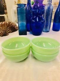 4 jadeite Fire king Bowls
