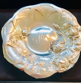 International Sterling Silver embossed with Roses Bon Bon dish 
