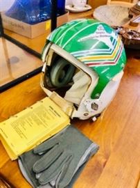 1970s United States Air Force Helmet , Flight Gloves and Paperwork from Retired Col. estate. Last Flown in Homestead Florida late 1970s. 