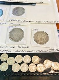 12 Silver Mercury Dime lot 1940s . Also have 12 Antique !890s Silver Morgan Dollars 