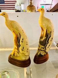 Pr. carved Peacocks . Unsure of what kind of Bone or Horn . 