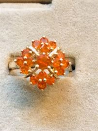14K Gold Ring with Orange gemstones. 