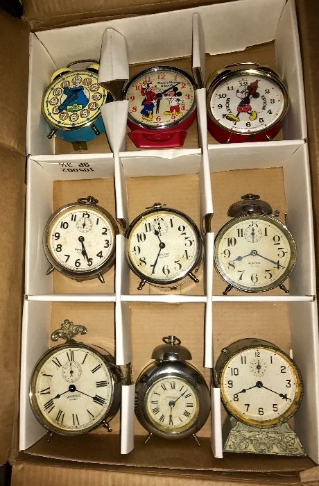 Vintage Alarm Clock Collection- Mickey Mouse, Westclox, Sposnodic, B S &R Detroit, Gilbert, Big Bird, Travel Alarms, Fred Swan, Seth Thomas, Clock Radios, Cookoo Clocks, and more!