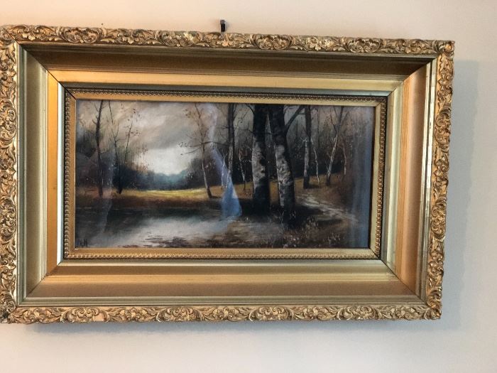 Pretty gold framed forest print