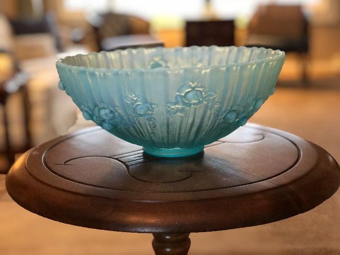 Pretty frosted blue glass bowl