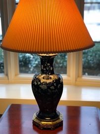 Navy Blue painted pottery lamp