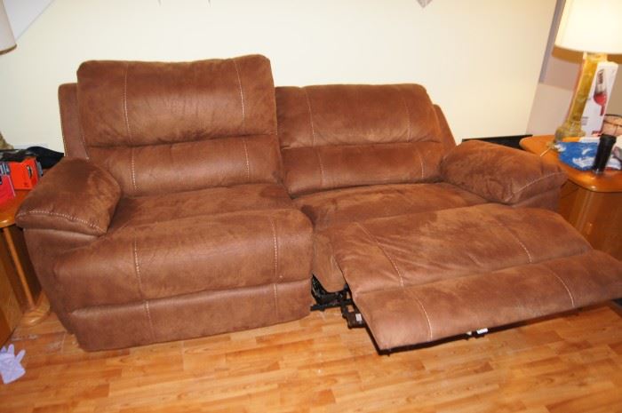 faux leather sofa, electric recline.