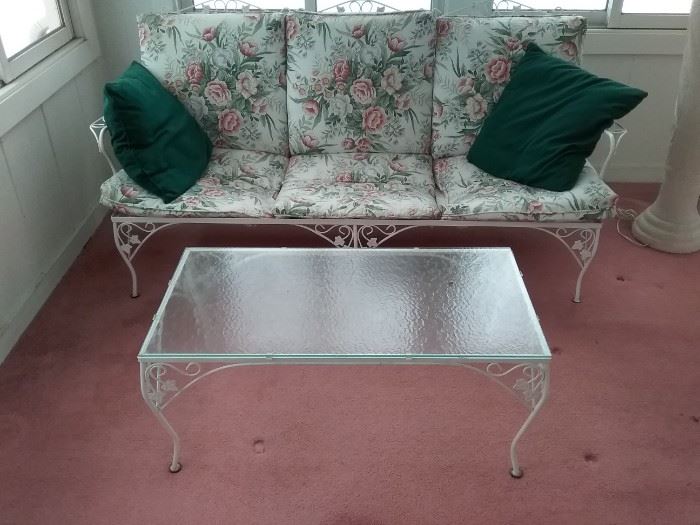 Outdoor Wrought Iron Sofa and Coffee Table