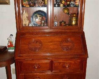 THOMASVILLE ASIAN STYLE DESK CHINA CABINET. SORRY, CONTENTS ARE NOT FOR SALE.