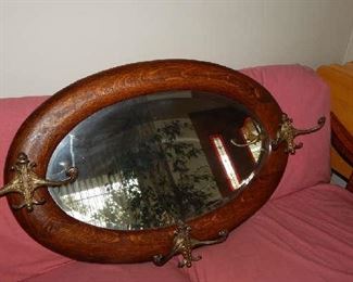 ANTIQUE OAK WALL HALL TREE WITH FITTINGS