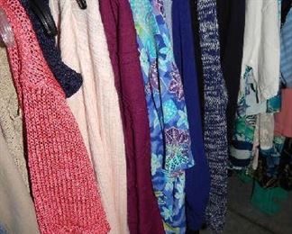 ASSORTED WOMENS CLOTHING, HANDBAGS & SHOES. SOME MENS CLOTHING.