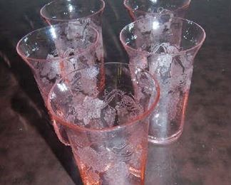 VINTAGE ROSE GLASSWARE SET.