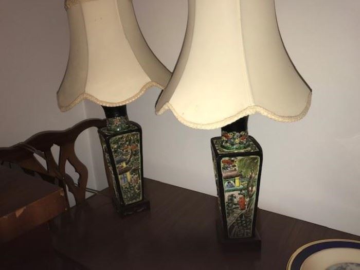 CHINESE POTTERY STYLE VINTAGE LAMPS.. 1920'S