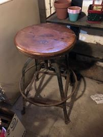 Industrial stool with wooden seat