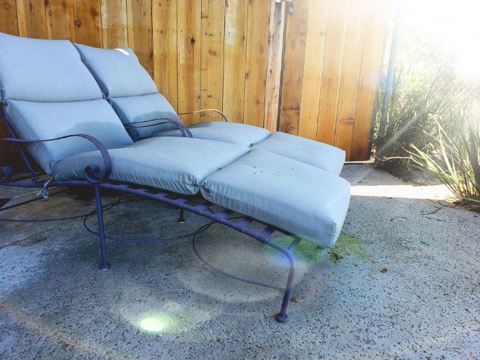 Pair iron patio chaise lounge