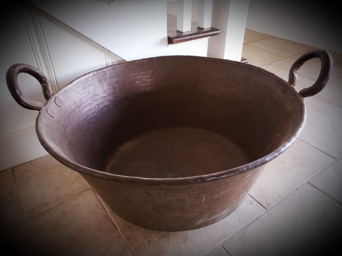 large Hand-hammered Copper handled pan