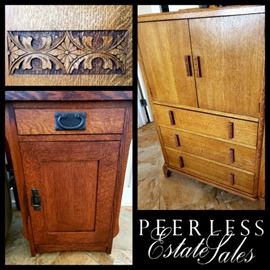 Stickley night stand and vintage oak chifferobe