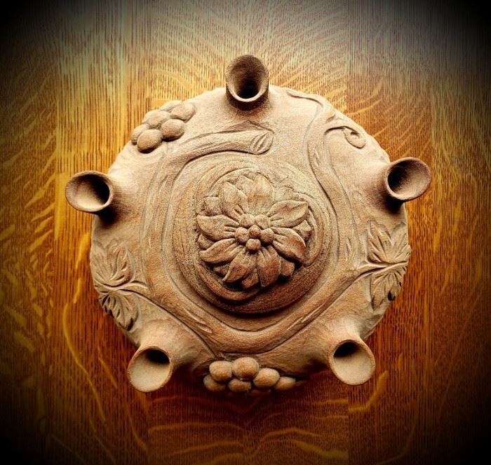 carved wood lidded wedding vase