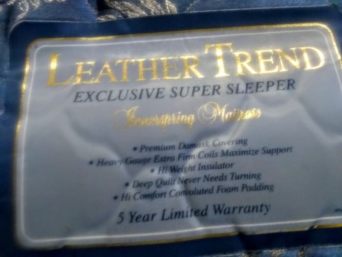 Mattress label, "Leather Trend, Exclusive Super Sleeper."