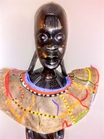 "Makonde" sculpture with removable leather beaded collar.