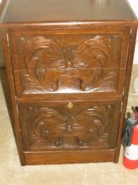 PAIR OF ORNATE FILE CABINETS/SIDE TABLES.