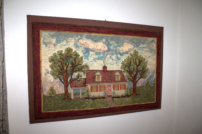 Large hooked rug wall hanging