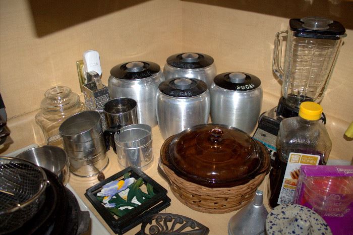Vintage kitchen canisters and other kitchenware (some of these items may have sold)