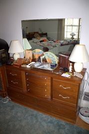 Mid-century modern bedroom set - full bed, dresser with mirror, chest-of-drawers