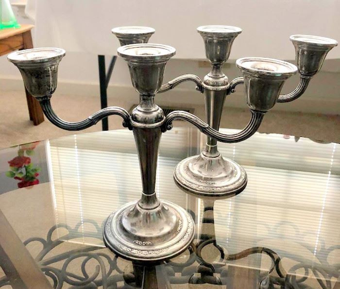 Pair of International Silver "Courtship" weighted sterling silver small candelabras