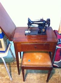 Vintage sewing machine and stool