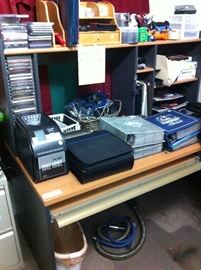 desk, baseball cards, CD's, office supplies