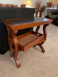Leather inlay sidetable with tray