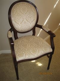 Dark Wood Frame Side Chair with White Upholstery. 