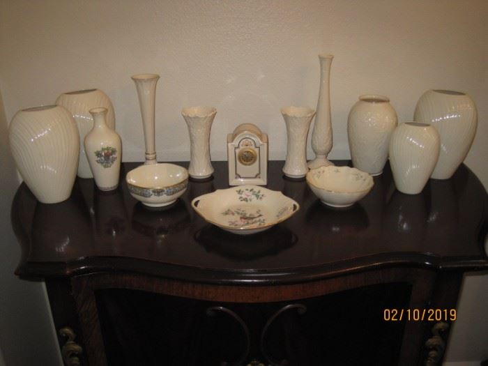 Lenox Vases, Decorative Bowls and Clock 