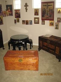 Icons, Chinese Table with 4 Seats, Camphor Chests